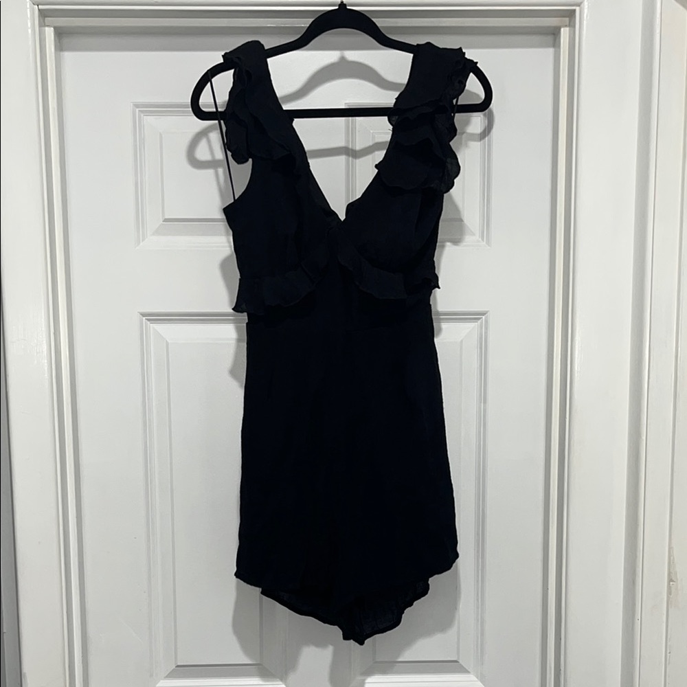 Francesca's Collections Black Ruffled Jumpsuit